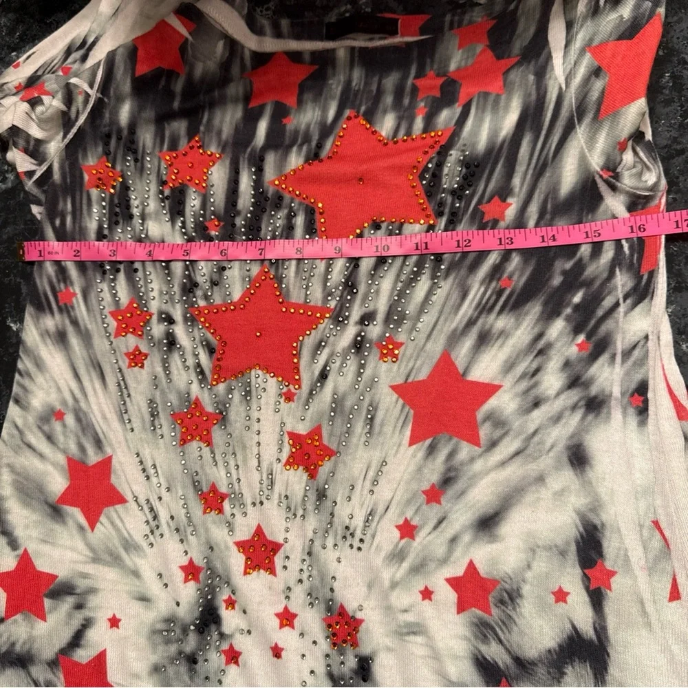 Red Star Print Tie-Dye Midi Dress - Picture 8 of 9